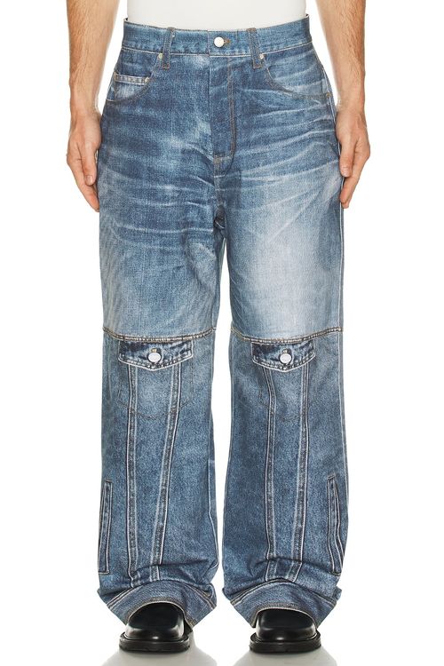 Andersson Bell Custom-Like Printed Denim Pants in Mid Blue - Blue. 30 also