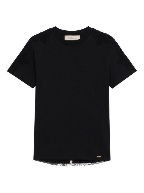 Lace-trim T-shirt - Black