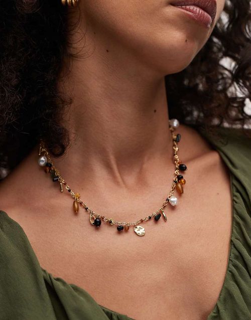 Flo short bead necklace in brown