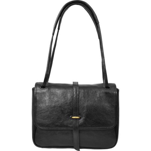Womens Real Leather Shoulder Bag Classic Mid Size Handbag Simone Brown