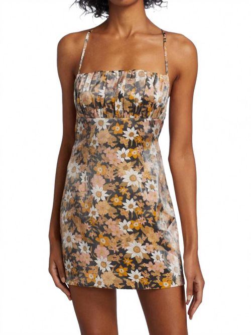 Paloma Floral Ruched Mini Dress In Yellow Black