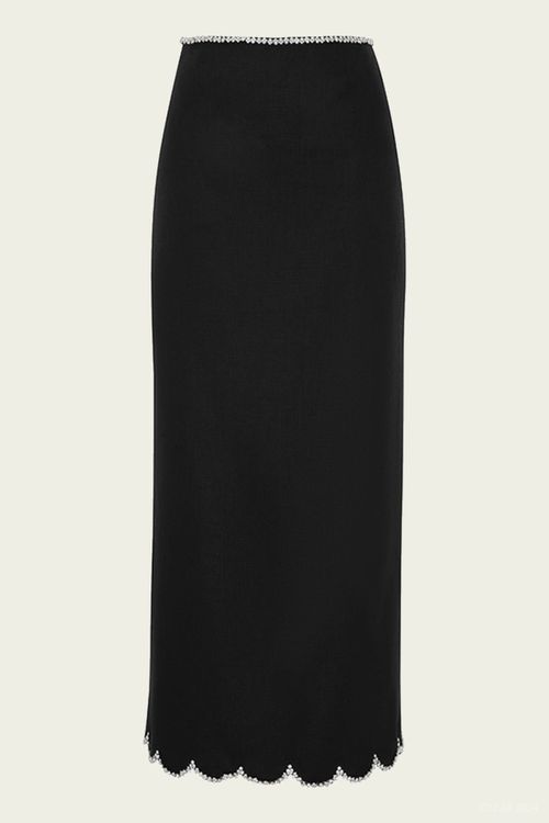Crush Scalloped Midi Skirt in Black