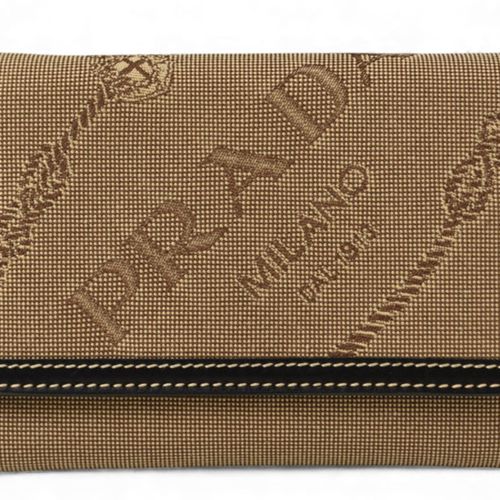 Prada Beige Black Canvas Wallet Tri-Fold Pre-Owned