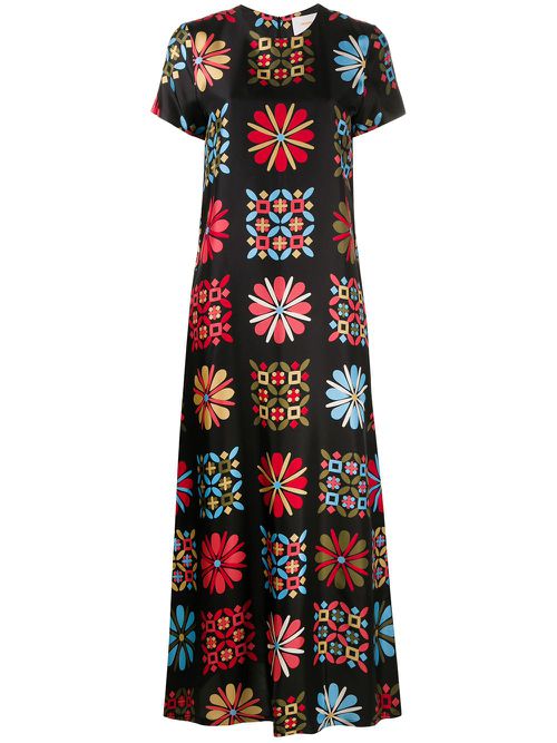 Printed silk maxi dress - Black