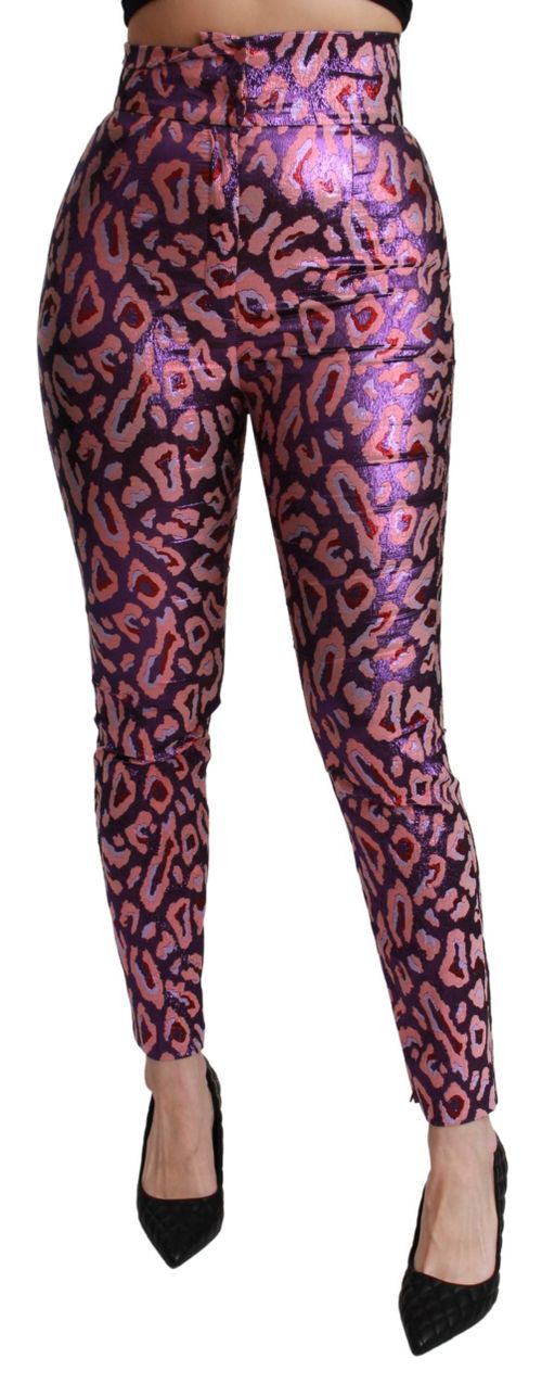 Leopard-Print Cropped High-Waist Trousers — Purple