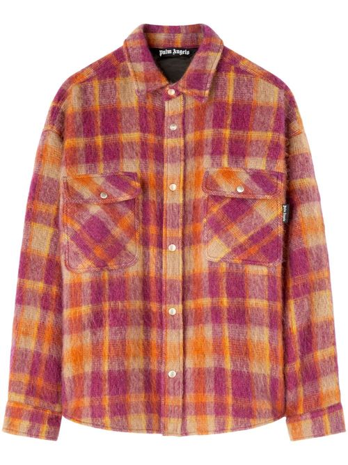 Checked Wool Blend Overshirt — Orange