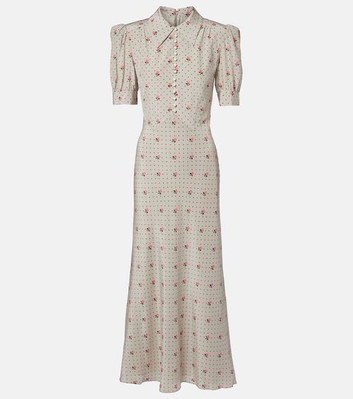 Floral polka-dot silk maxi dress