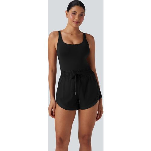 Halara Backless Shirred Drawstring 2-in-1 Running Playsuit with Side Pockets - Black - XLregular
