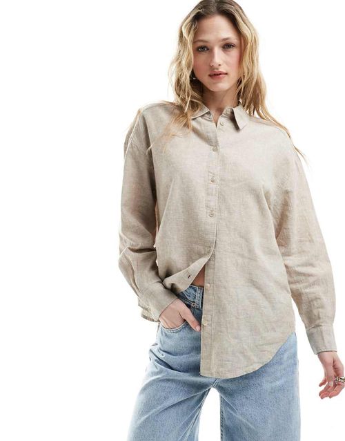 Monki | Monki linen blend oversize shirt in beige-Neutral | Realry
