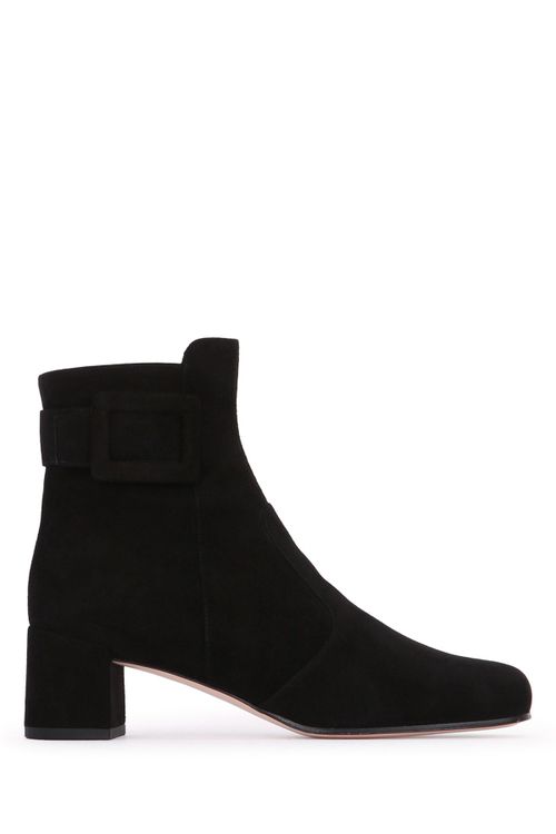 Suede Block-Heel Boot — Black