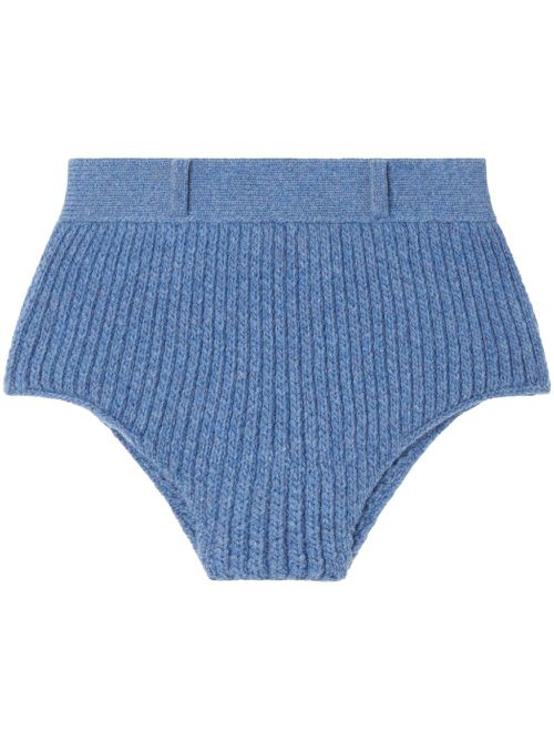 Knitted high-waisted shorts - Blue