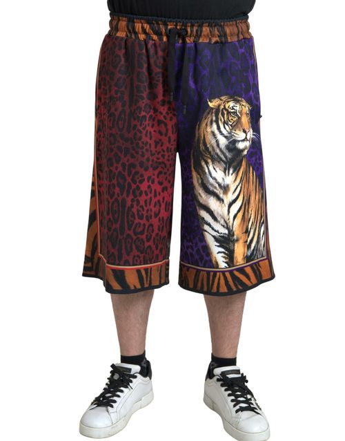 Tiger-Print Colorblock Bermuda Shorts — Multicolor