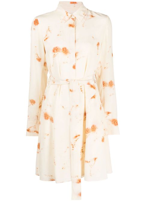 Abstract flower-print shirt dress - White