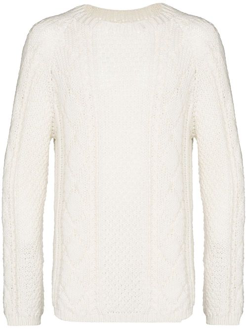 Distressed-finish cable-knit jumper - White