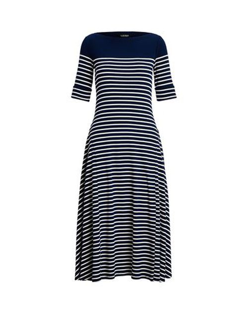 Striped Cotton Midi Dress Woman Midi dress Midnight blue