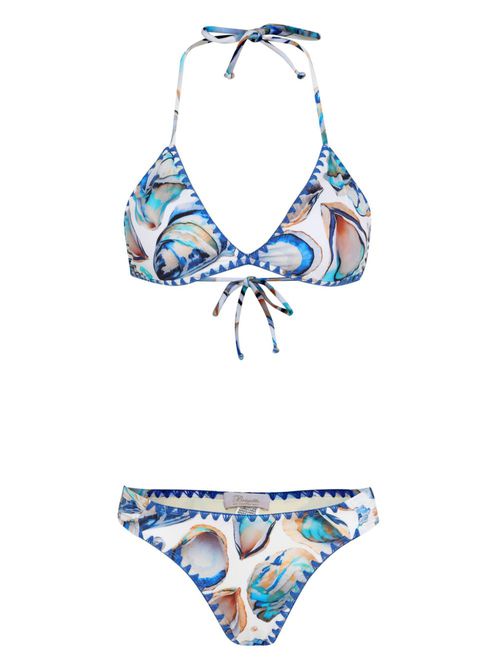 Shell-print bikini - White
