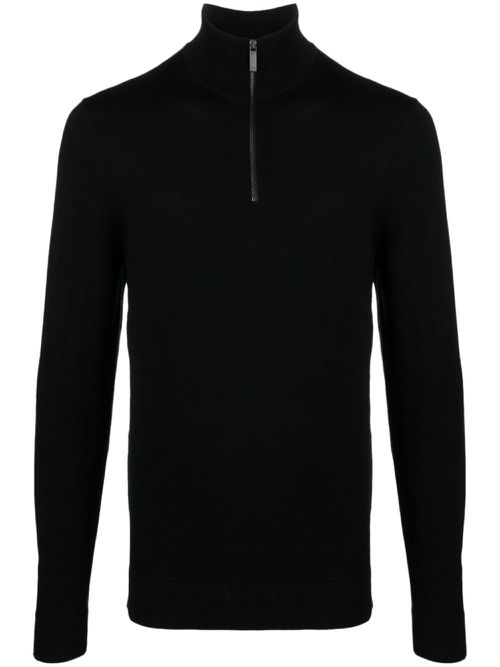 Embroidered-logo wool zip-up jumper - Black