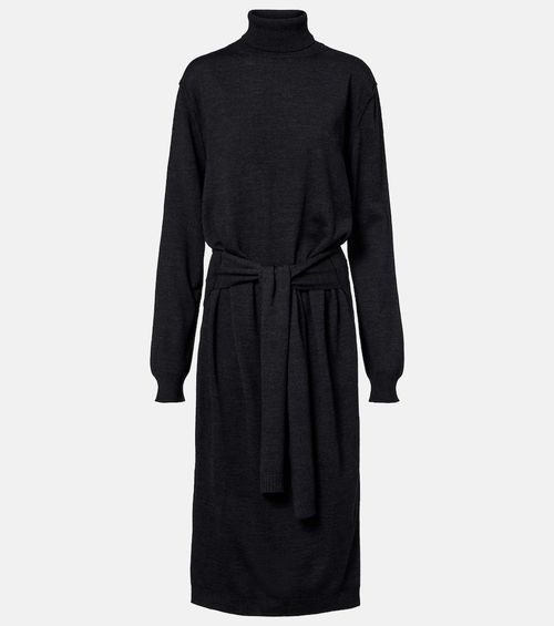 Turtleneck wool-blend midi dress