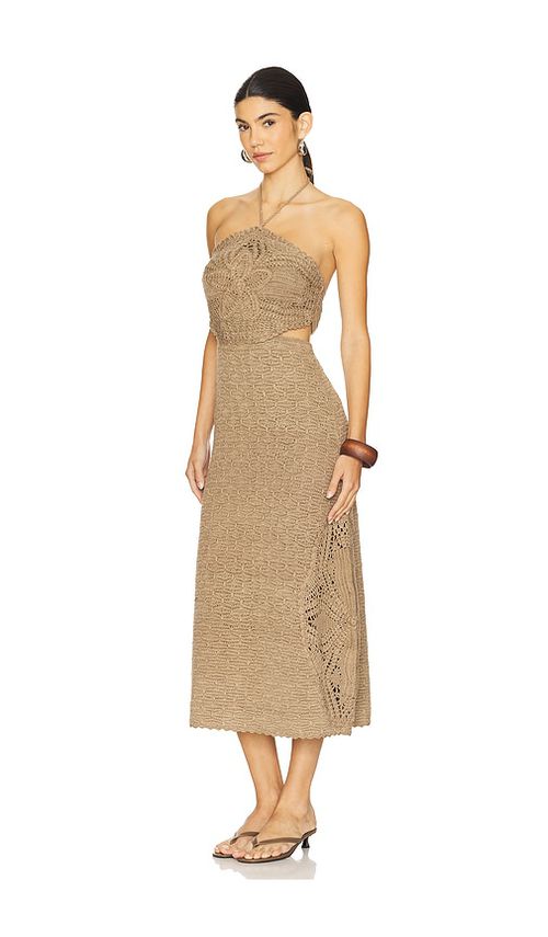 AMUR Clara Knit Midi Dress in Brown. L. Also in