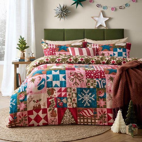 Furn. Fika Reversible Festive Duvet Cover Set, Multi - Multicolour Polycotton - King