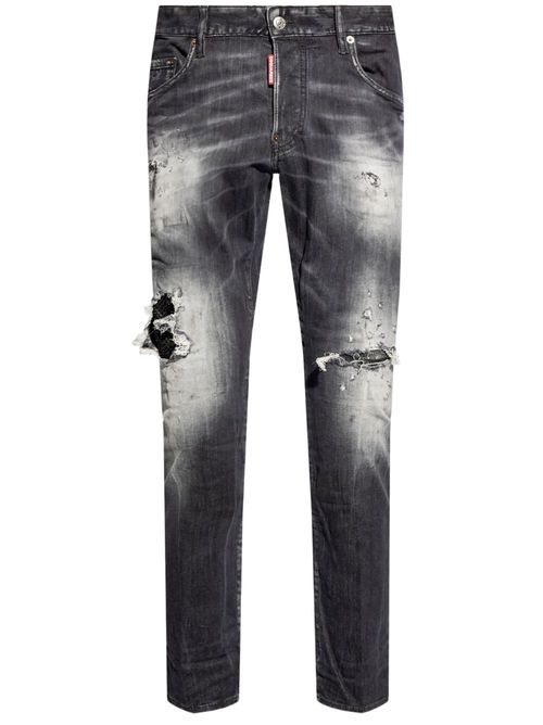 Distressed straight-leg jeans - Black