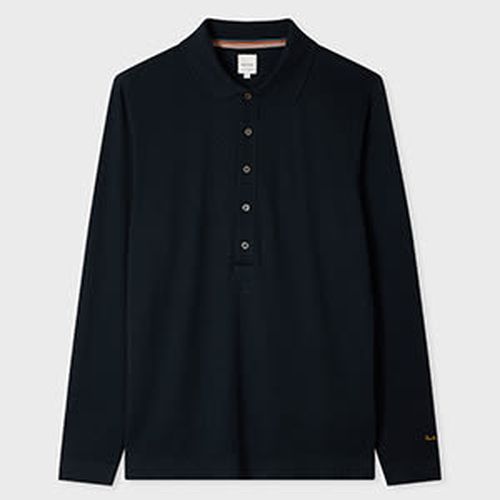 Navy Cotton Polo Shirt with Integrated Rib Detail Blue