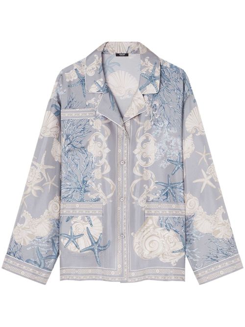 Long-sleeved sea-print shirt - Blue