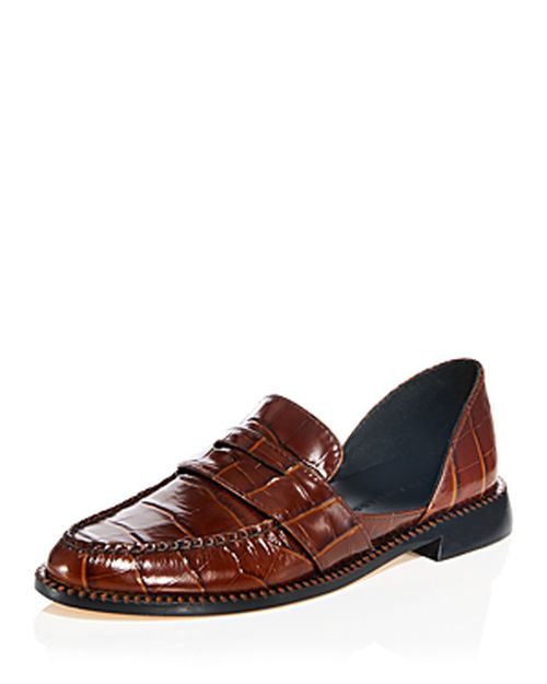E Women's Tash Croc Embossed Leather D'Orsay Penny Loafers