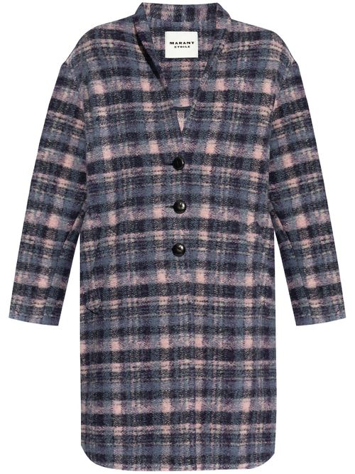 Checked wool coat - Blue