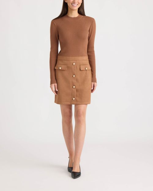 Women's Faux Suede & Rib Knit Dress