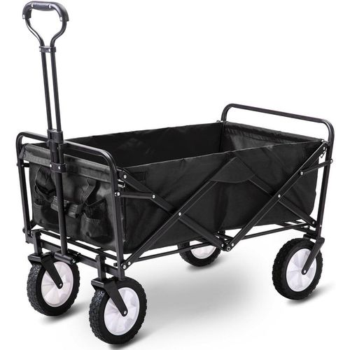 Heavy Duty Folding Wagon Cart Trolley with Adjustable Handle (Black)