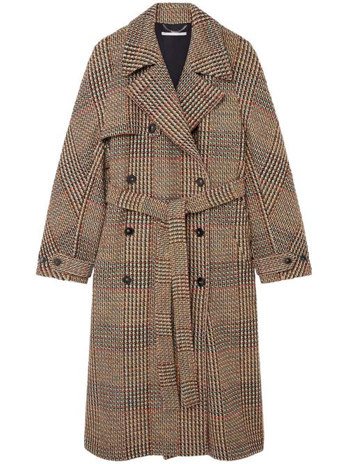 Tweed belted double-breasted coat - Brown