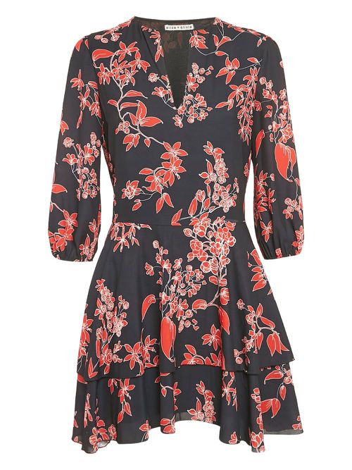 Floral-print mini dress - Black