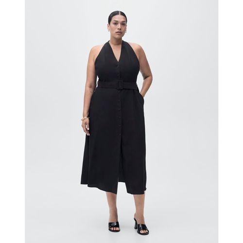 MANGO COLLARED BELTED MIDI DRE