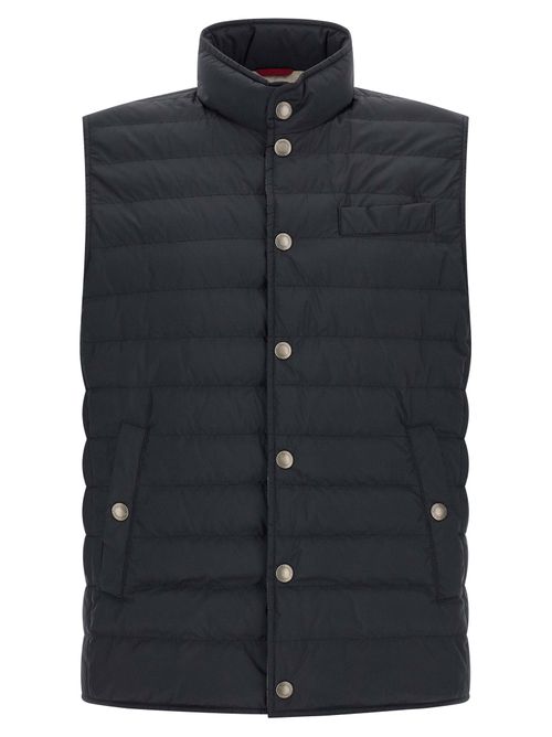 Quilted Techno Fabric Vest — Black