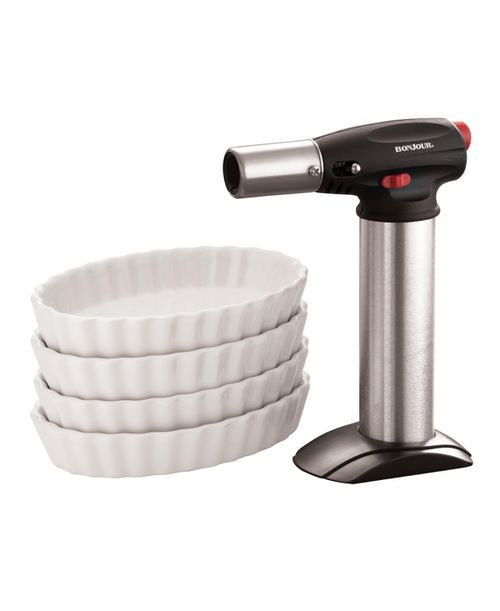 Chef's Tools 5-Pc. Butane Creme Brulee Torch and Porcelain Ramekin Set - Black