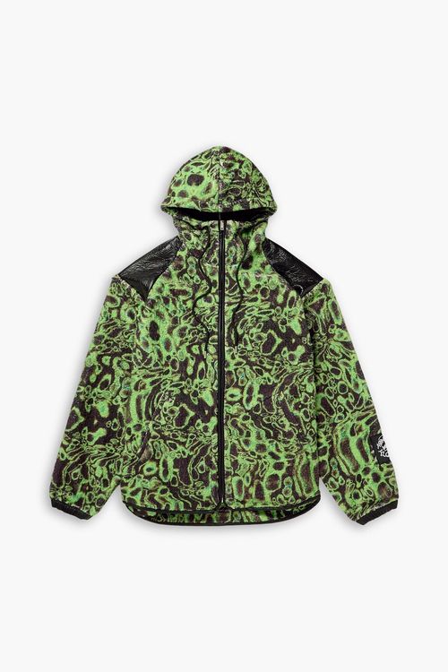 Printed fleece and crinkled hooded jacket - Green - IT 44