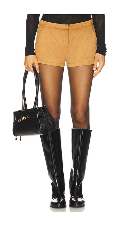 Runaway The Label Zaela Mini Shorts in Tan. L. Also in M, S
