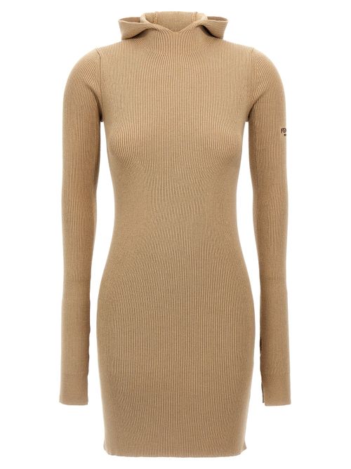 Ribbed Wool and Silk Sweater Dress — Beige