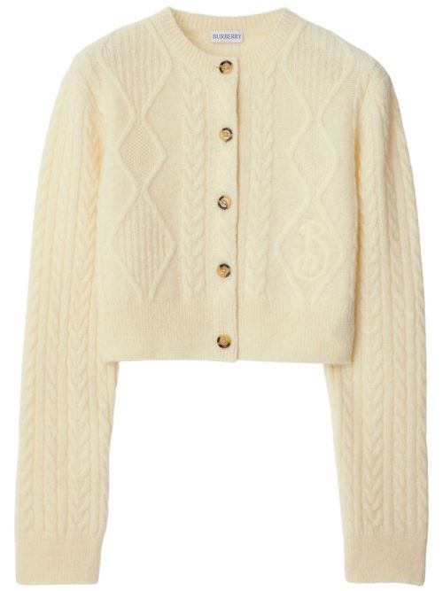 Cropped Aran-knit cardigan - Neutrals