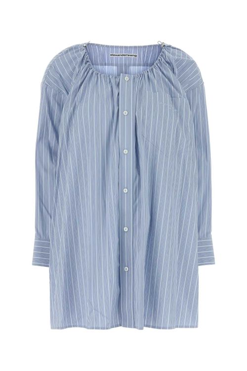 Striped Cotton Poplin Shirt Dress — Blue