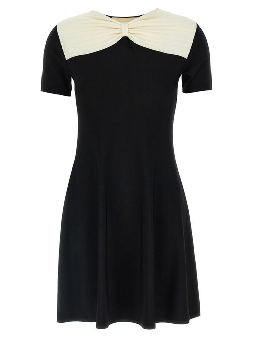 Contrast Bow-Detail Stretch Viscose Dress — Black