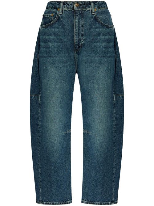 High-rise cropped cotton jeans - Blue