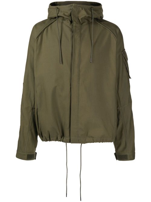 Drawstring-hood high-neck jacket - Green