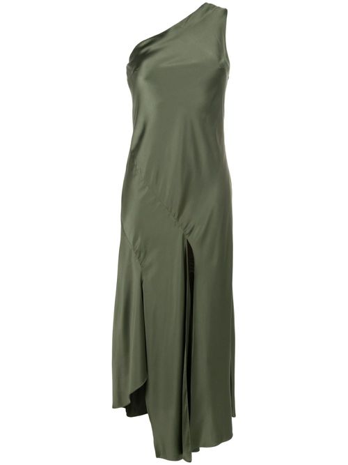 Asymmetric satin maxi dress - Green