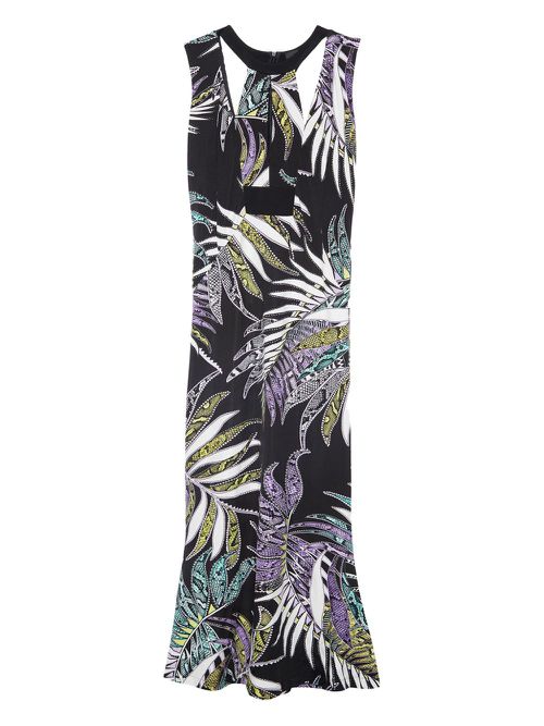 Pre-owned leaf-print dress - Black