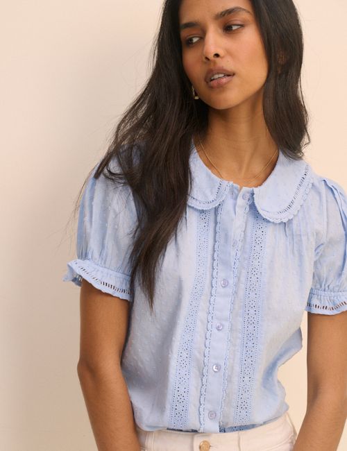 Light Blue Broderie Anglaise Peter Pan Collar Blouse