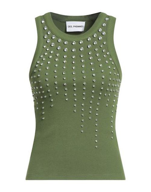 Des_phemmes Woman Tank top Military green Size 4 Cotton, Elastane, Glass, Metal, Polyester