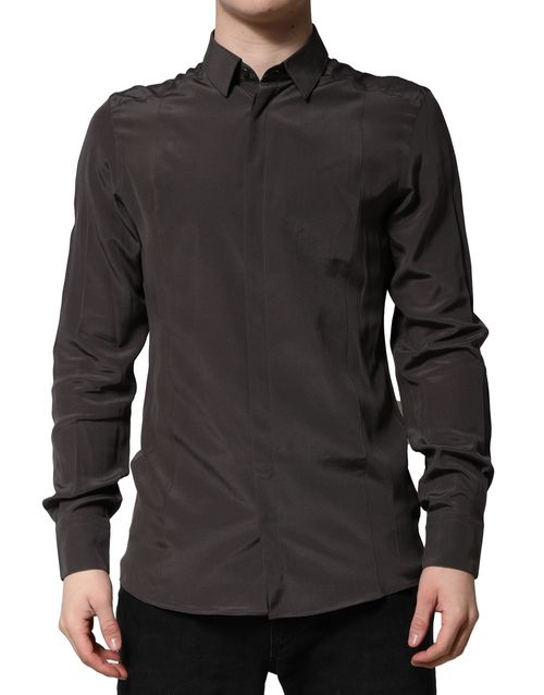100% Silk Shirt — Brown