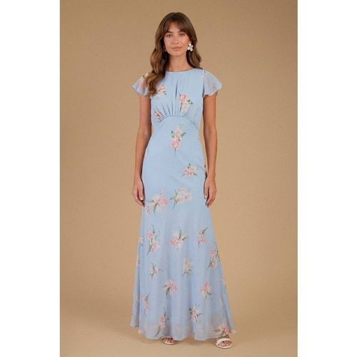 Oasis Women's Orchid Floral Printed Waterfall Maxi Dress in Pale Blue